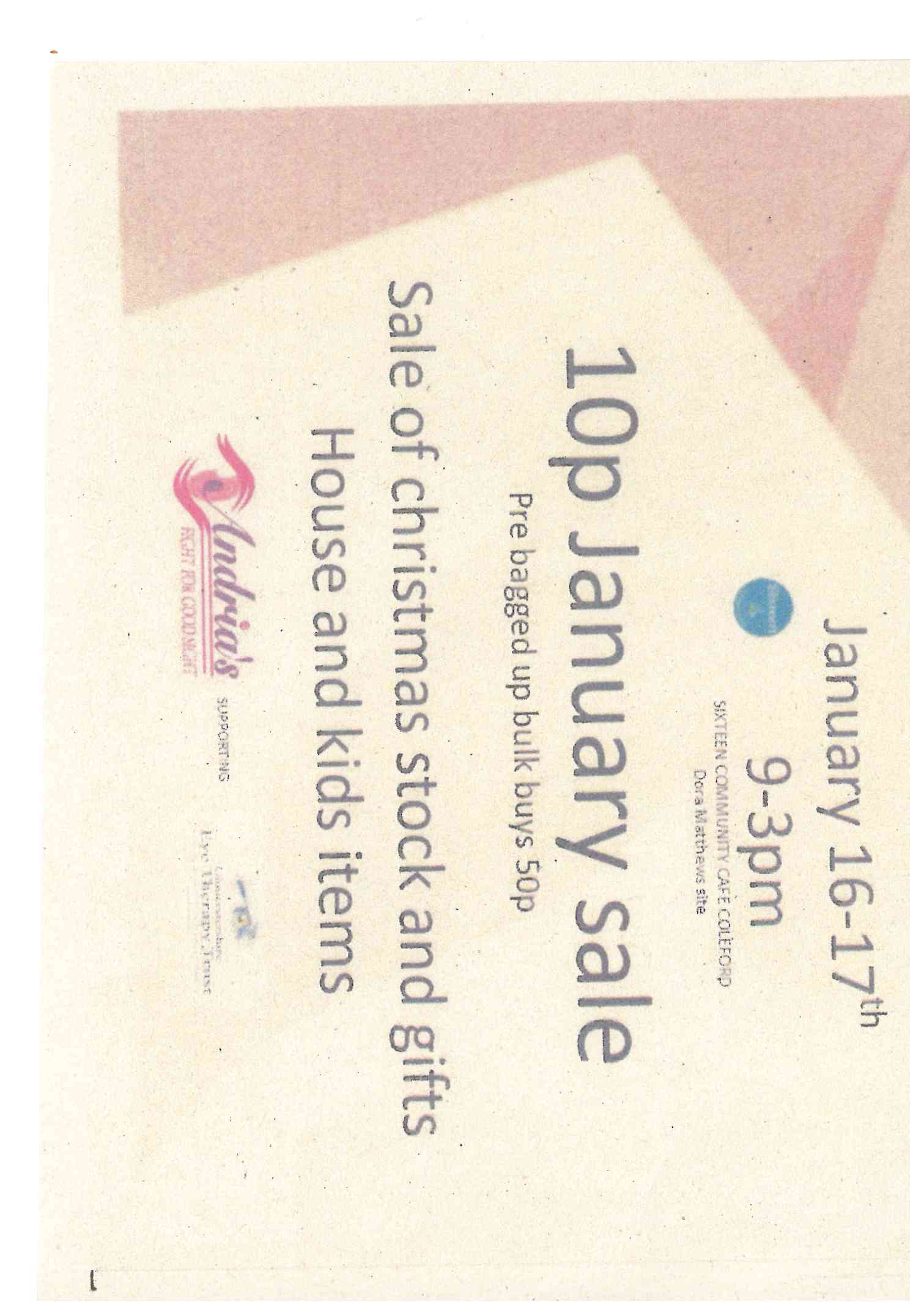 Sixteen Community Cafe, Coleford. Sale! 16-17th January 9-3pm