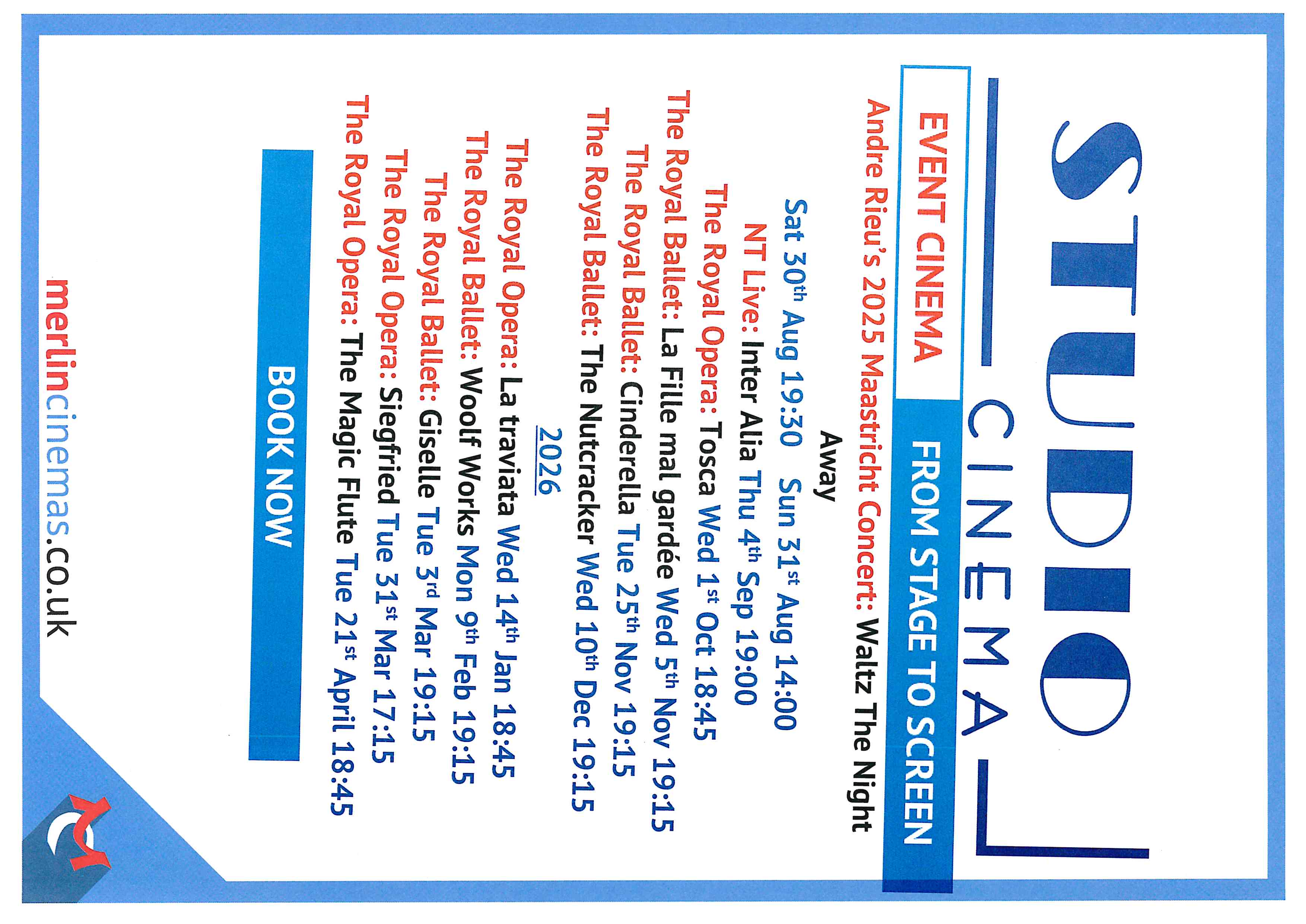 Event cinema listings on at Studio Cinema in Coleford. Visit www.merlincinemas.co.uk