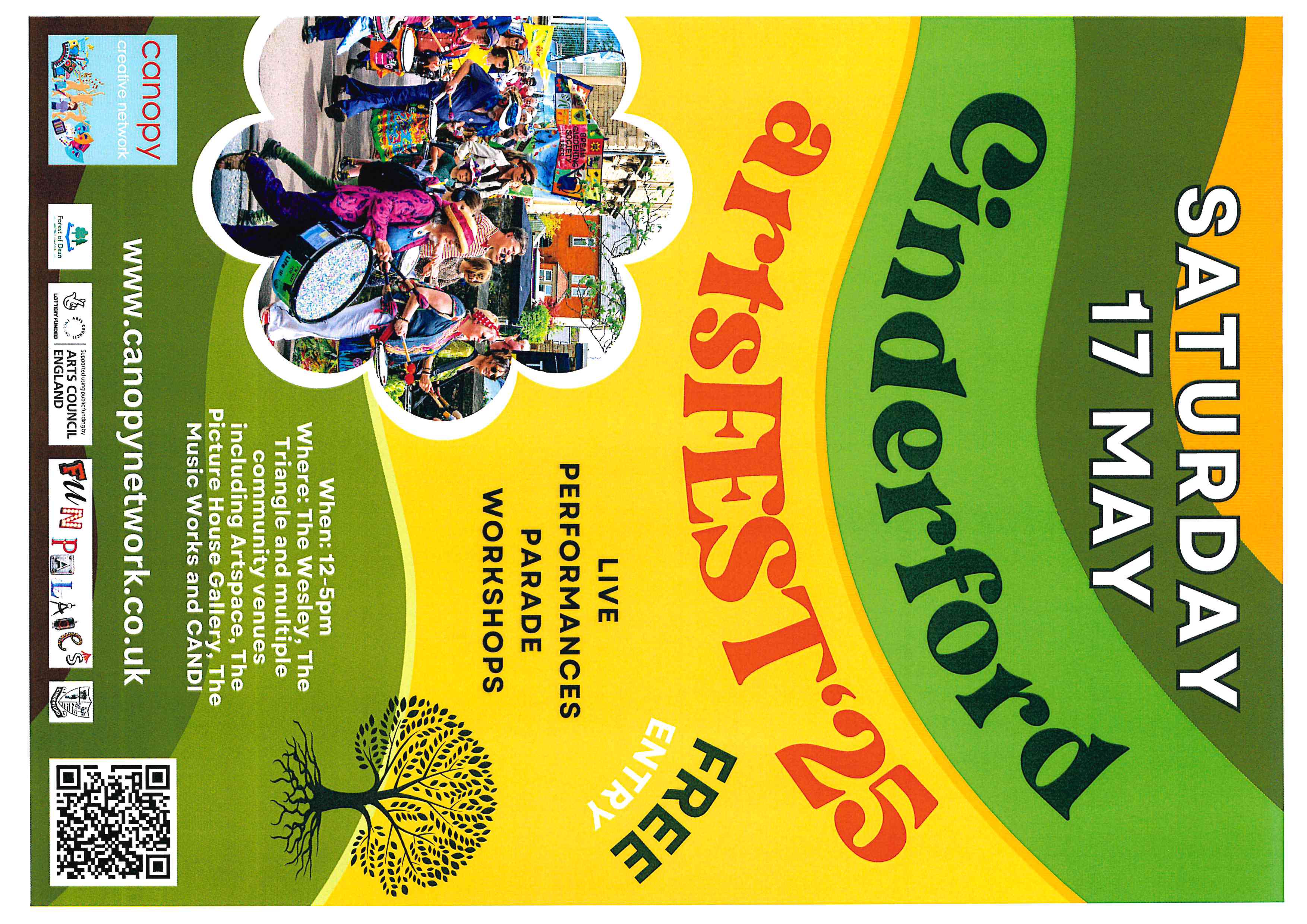 Cinderford ArtsFest. Saturday 17th May from 12pm till 5pm. Free Entry. www.canopynetwork.co.uk for more info.